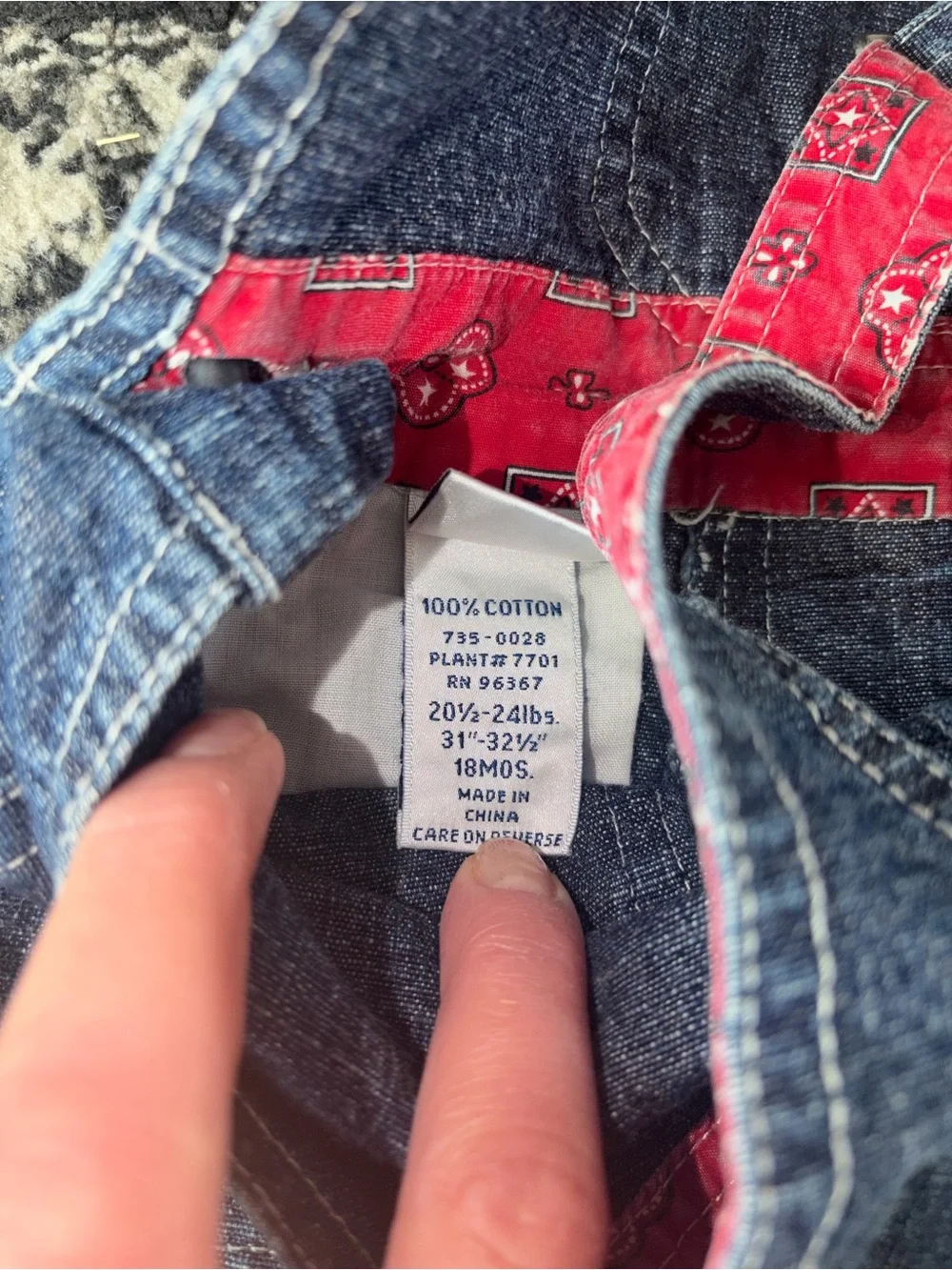 Vintage Y2K OshKosh B'gosh Denim Overalls Red Bandana 18m Western Americana